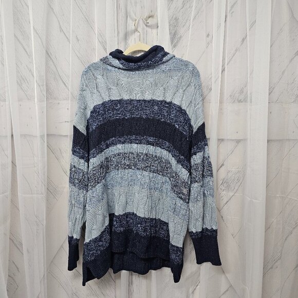 Chaps Blue Striped Cable Knit Mock Neck Sweater Size 2X - Picture 4 of 7